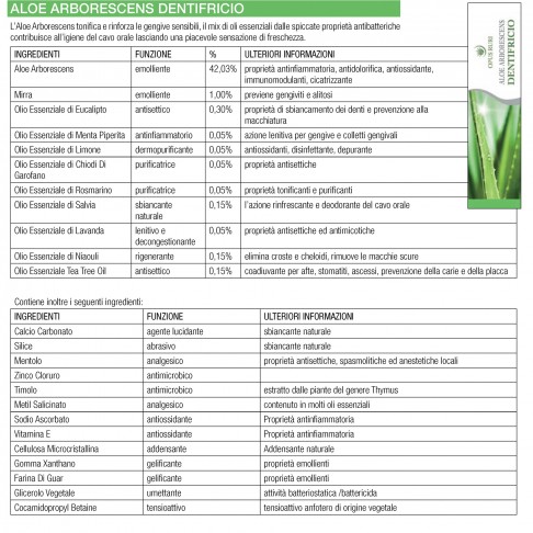 Dentifricio Aloe Arborescens 75 ml naturale senza fluoro, protegge dalla carie e dal tartaro