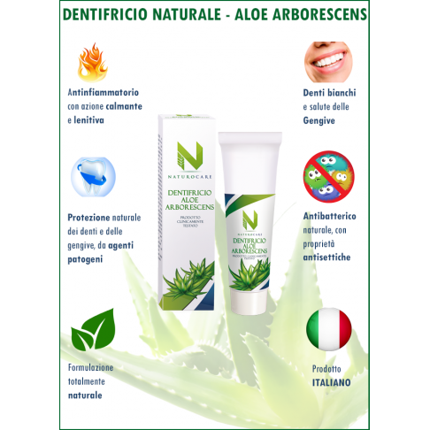 Dentifricio Aloe Arborescens 75 ml naturale senza fluoro, protegge dalla carie e dal tartaro
